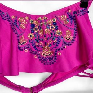 Vibrant Pink Embroidered Bikini Top